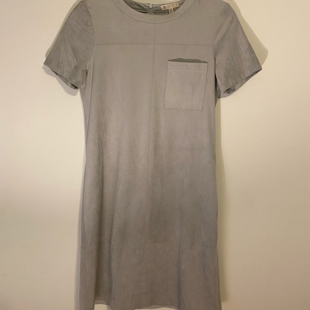 Grey Faux Velvet T-shirt Dress